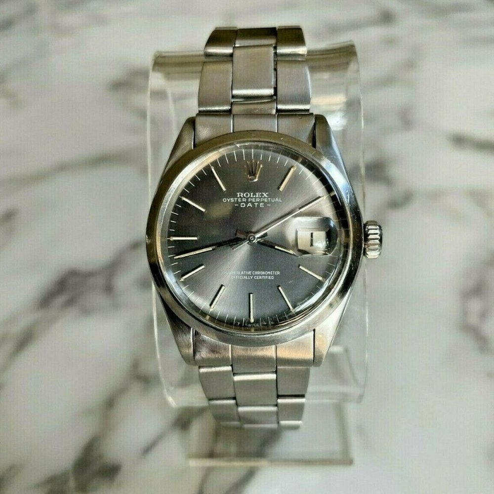 Rolex RARE Gray Dial Vintage Oyster Perpetual Date 34mm Ref 1500 Cal 1570 w Box